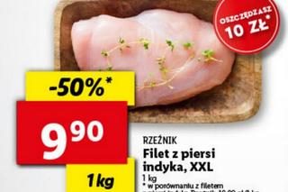jednym z hitów jest filet z piersi indyka XXL -  9,90 zł/ 1 kg. W super cenie jest też mięso z nogi kurczaka - 7,99 zł/1 kg, żeberka wieprzowe paski - 14,19 zł/1 kg, polski udziec wołowy 24,99 zł/ 1 kg.