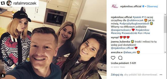 Rafał Mroczek (Paweł), Joanna Kuberska (Julka), Karolina Sawczuk (Kalina), Joanna Jarmołowicz na planie M jak miłość