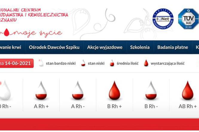 Zapasy krwi w RCKiK w Poznaniu