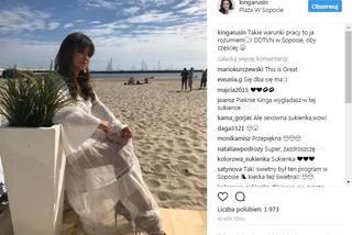 Kinga Rusin ciężko pracuje na plaży w Sopocie