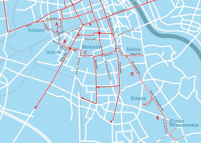 Trasa tramwajowa łącząca Wolę z Wilanowem: mapa