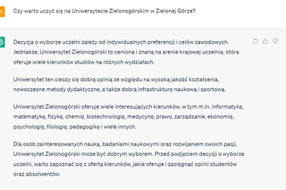ChatGPT opowiedział o wadach i zaletach Zielonej Góry