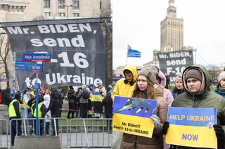Czekali na Joe Bidena pod hotelem z flagami i transparentami. Chcą pomocy dla Ukrainy