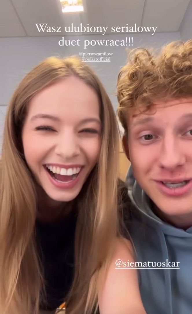 Pierwsza miłość. Jolka (Justyna Zielska), Tomek (Oskar Wojciechowski)