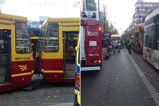 Zderzenie dwóch tramwajów w Łodzi! Kilkanaście osób poszkodowanych, pierwsi ranni trafili do szpitala [ZDJĘCIA]