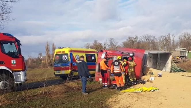 Wywrócił ciężarówkę z paszą. Został ukarany mandatem