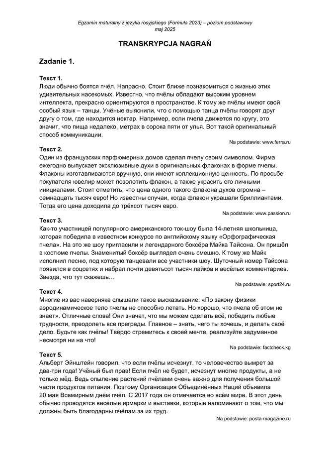Matura 2025: rosyjski 7.05.2025. Arkusze CKE i odpowiedzi. Poziom podstawowy [Formuła 2023]	