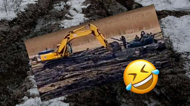 Rosyjskie czołgi zakopały się w błocie na Białorusi – na pomoc wezwano koparkę! [WIDEO]