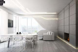 Projekt wnętrz: nowoczesny minimalizm, czyli surowość betonu w białym wnętrzu