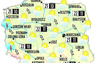 Prognoza pogody na środę, 29 maja 2013: Warszawa - 23, Gdańsk - 21, Szczecin - 21, Wrocław - 22, Kraków - 23