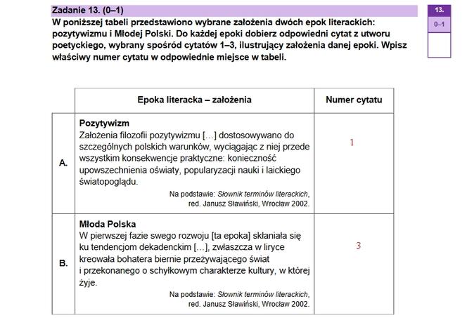 Zadanie 13, sugerowane odpowiedzi