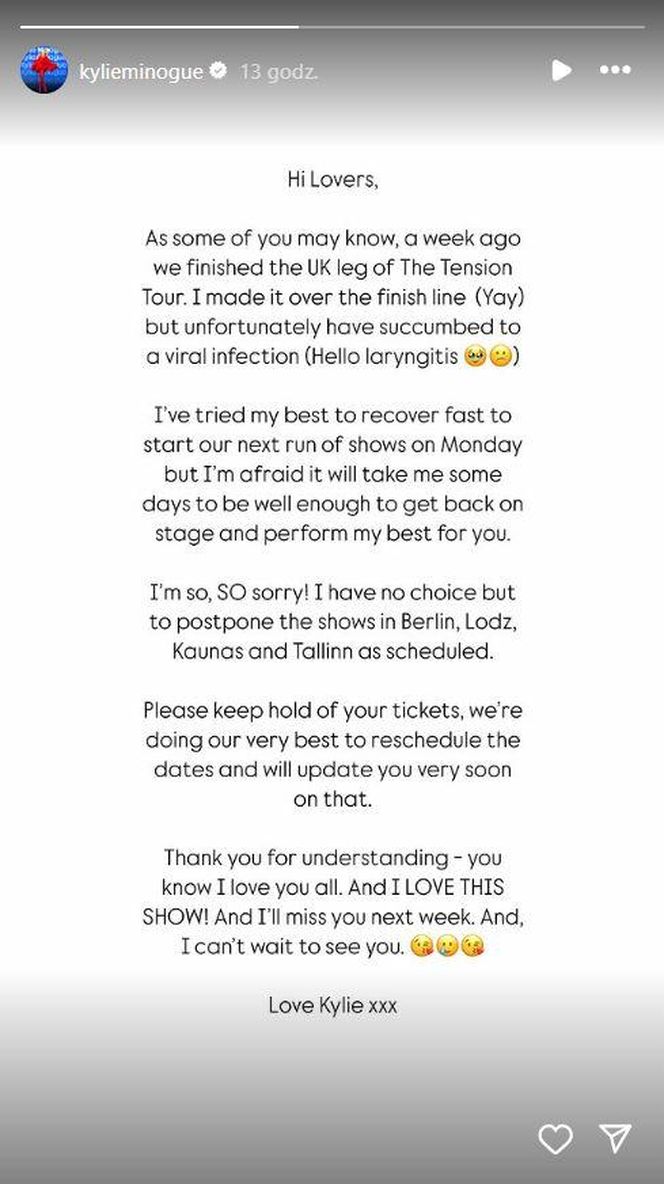 Wielki zawód! Kylie Minogue złamała serca polskim fanom. Odwołuje koncert