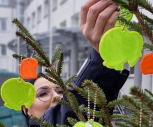 Pod Komendą Miejską Policji w Olsztynie stanęła oryginalna choinka. Każdy może ją rozebrać [ZDJĘCIA]