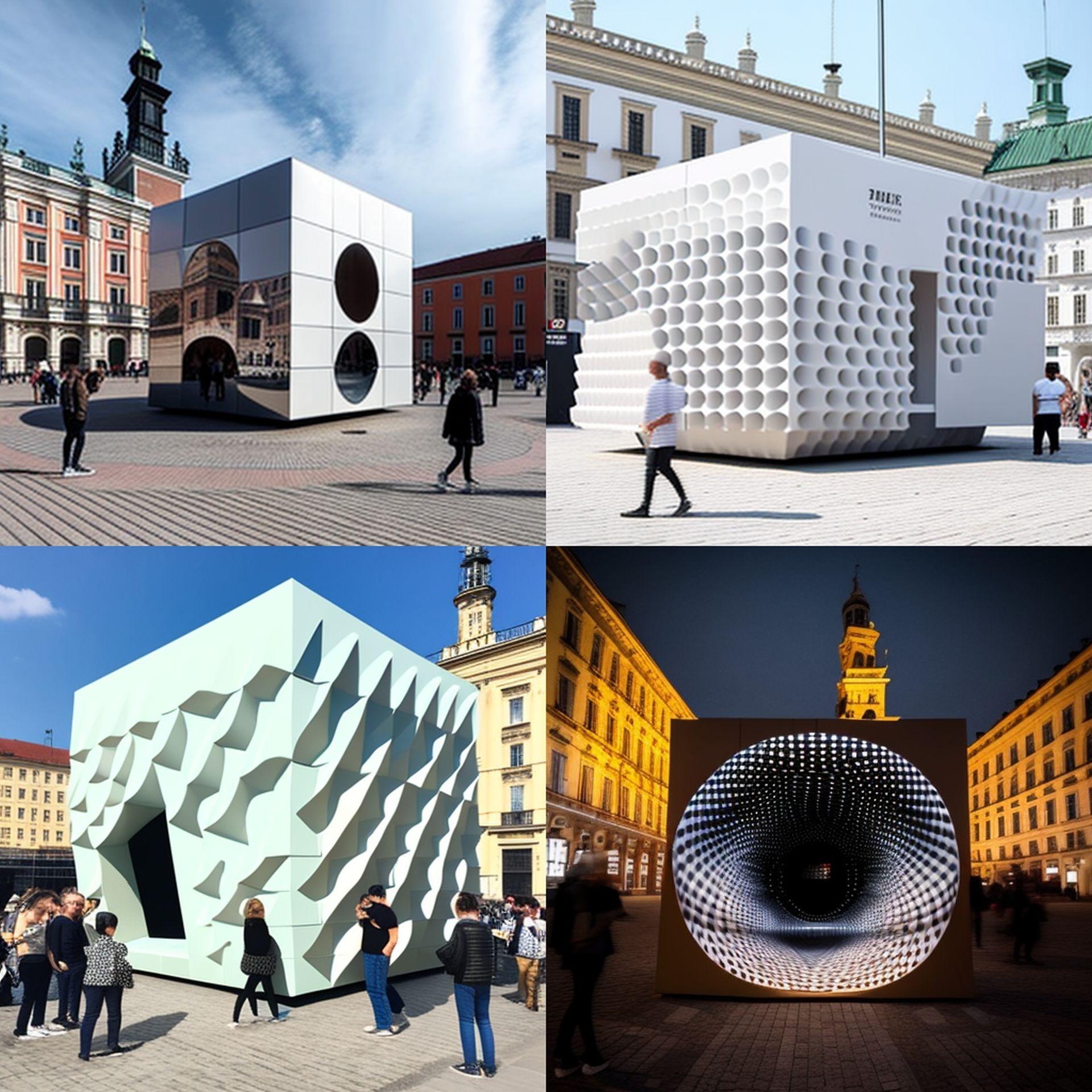 Propozycja instalacji podejmującej temat hałasu w mieście wygenerowana przez AI 