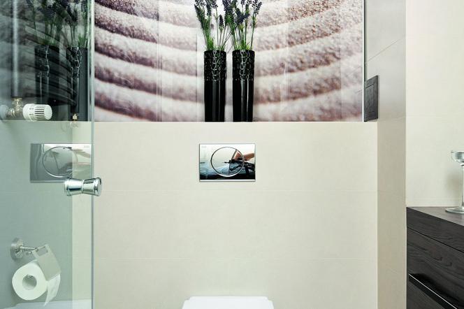 Projekty łazienek: mała łazienka z fototapetą. Aranżacja łazienki w kolorach natury