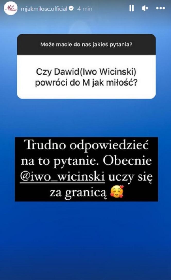 M jak miłość. Czy Dawid (Iwo Wiciński) wróci do obsady w nowym sezonie?