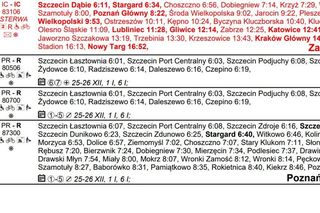 Rozkład jazdy dla stacji Szczecin Główny na zimę 2024/2025