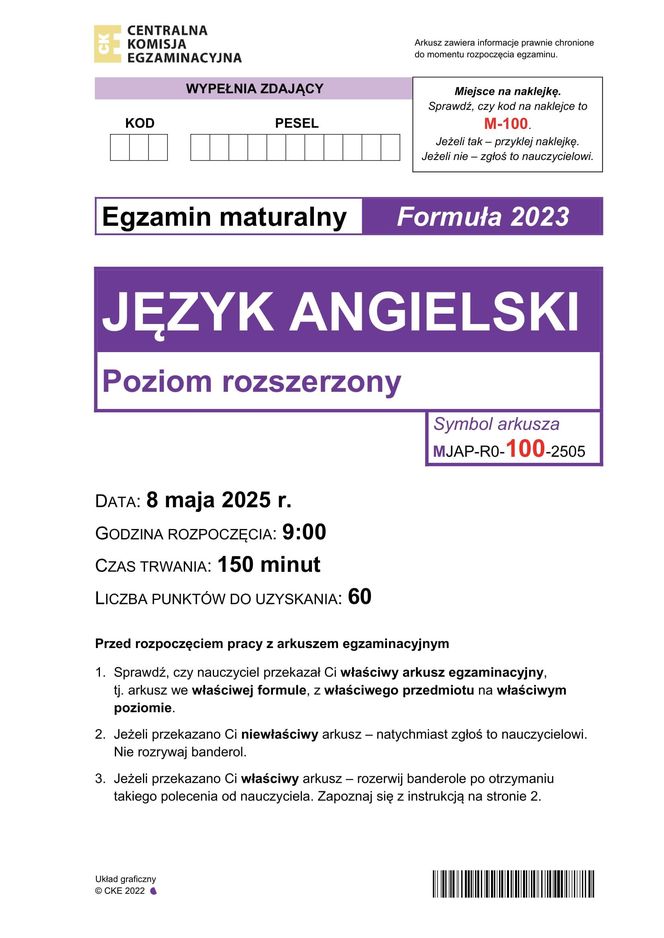 Matura 2025: angielski rozszerzony 8.05.2025. Arkusze CKE i odpowiedzi. Poziom rozszerzony [Formuła 2023]