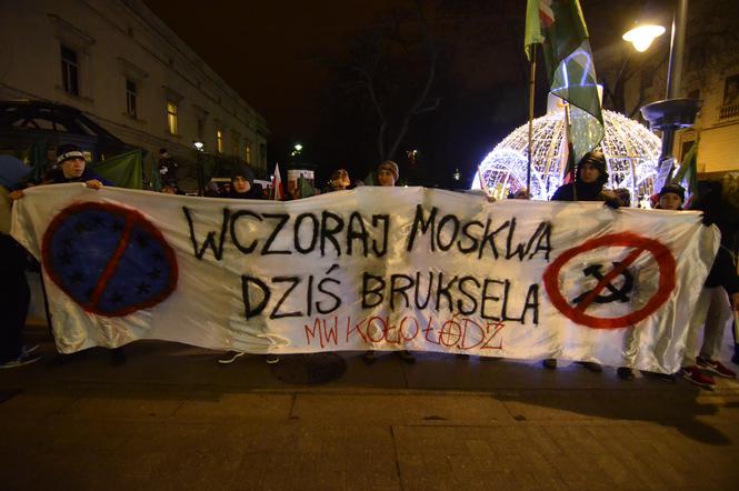 Manifestacja pod hasłem Idzie Antykomuna w Łodzi przeszła Piotrkowską