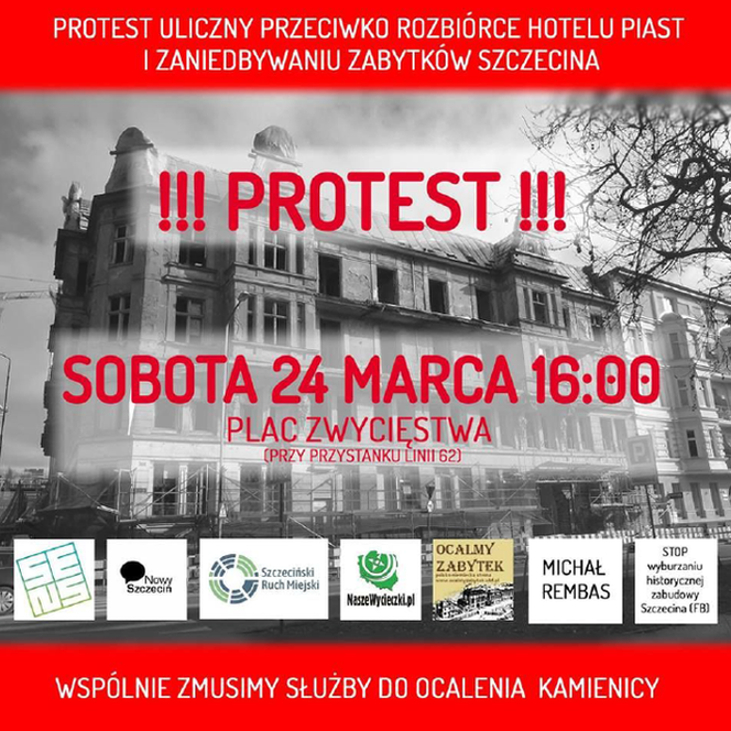 Protest przeciwko rozbiórce hotelu Piast