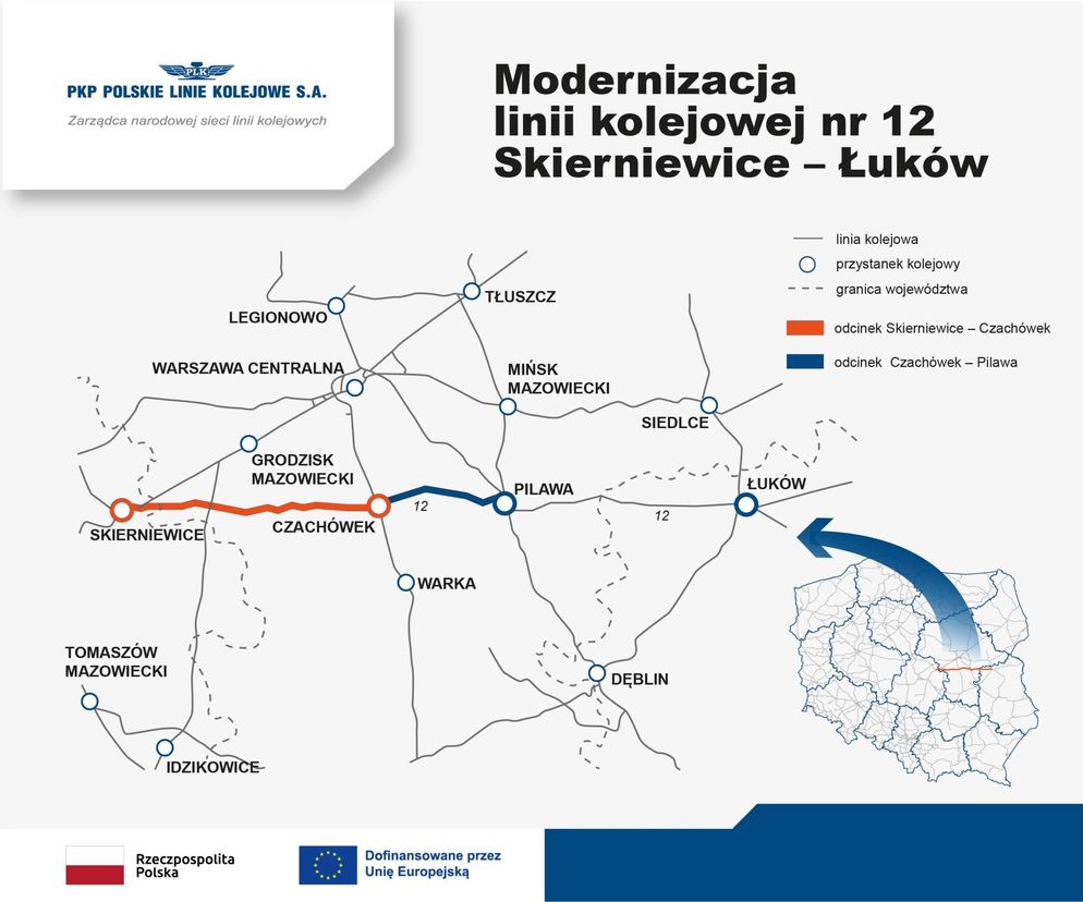 Mapa linii kolejowej przeznaczonej do modernizacji