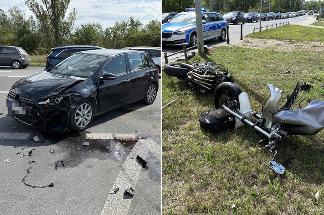 Rąbnął w auto, jego motocykl pękł na pół. Motocyklista w szpitalu