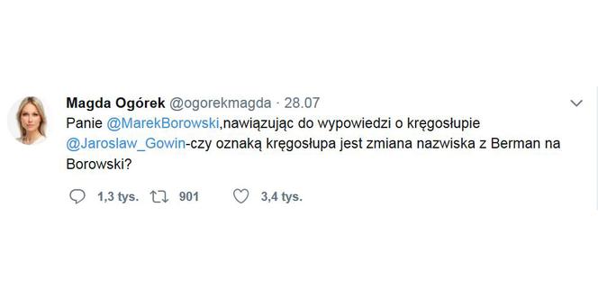 Borowski o Ogórek: to nieszczęsna i głupiutka osoba