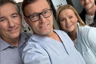 Pierwsza miłość. Marysia (Aneta Zając), Wenerski (Przemysław Sadowski), Tomasz Bednarek, Dawid (Marcin Nowicki)