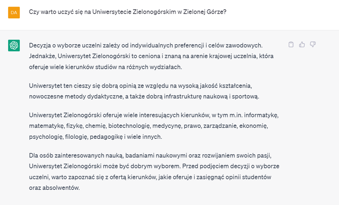 ChatGPT opowiedział o wadach i zaletach Zielonej Góry