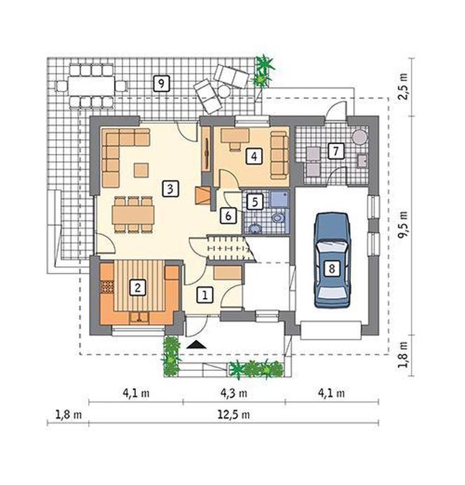 Projekt domu M201 Senne marzenie (etap I) od Muratora - plan parteru, I etap budowy