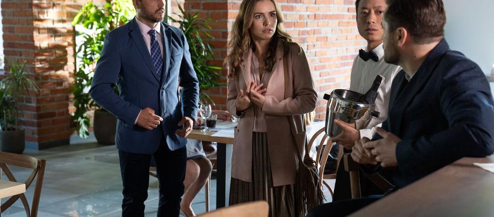 Na dobre i na złe, odcinek 724. Borys (Marcin Zacharzewski), Hania Sikorka (Marta Żmuda-Trzebiatowska), Jakub (Maciej Zacharzewski)