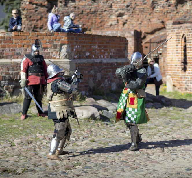 inscenizacja historyczna walk rycerskich na dziedzińcu zamku krzyżackiego w Toruniu 