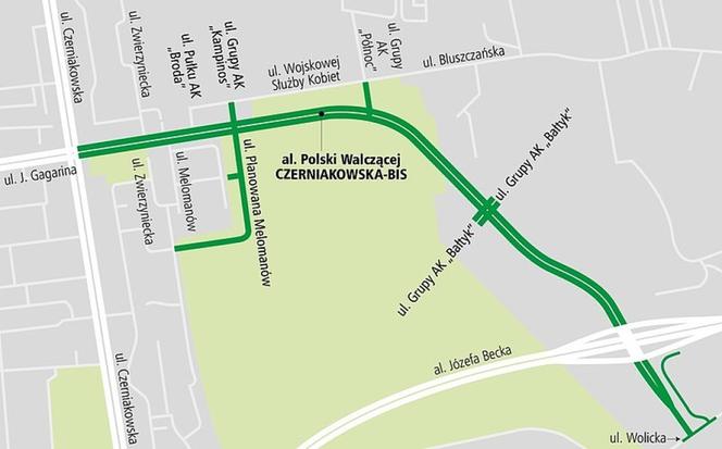 Mapa z zaznaczoną przyszłą ulicą