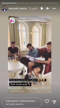 Marcin Mroczek (Piotrek w M jak miłość) i Rafał Mroczek (Paweł w M jak miłość na próbie spektaklu Fabryki marzeń