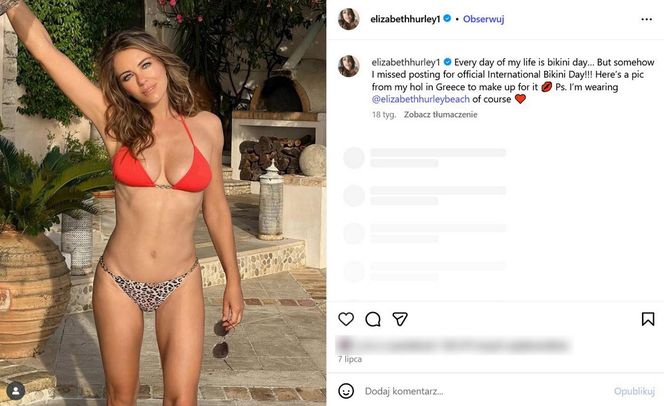 "Emerytka" Liz Hurley wygina się w bikini. Pozuje w luksusowej willi ojca kontrowersyjnej gwiazdy