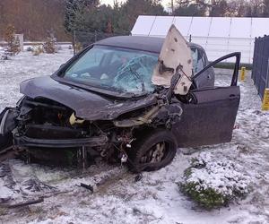 Pękła opona w tirze, zderzył się z samochodem osobowym. Wypadek na DK 12 niedaleko Leszna