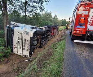 Słodki transport w rowie. Niedaleko Góry tir z cysterną czekolady wpadł do rowu