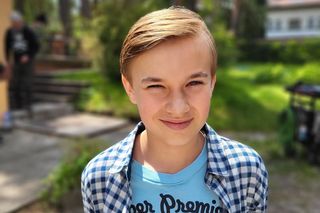 M jak miłość. Misiek (Aleksander Bożyk) na planie