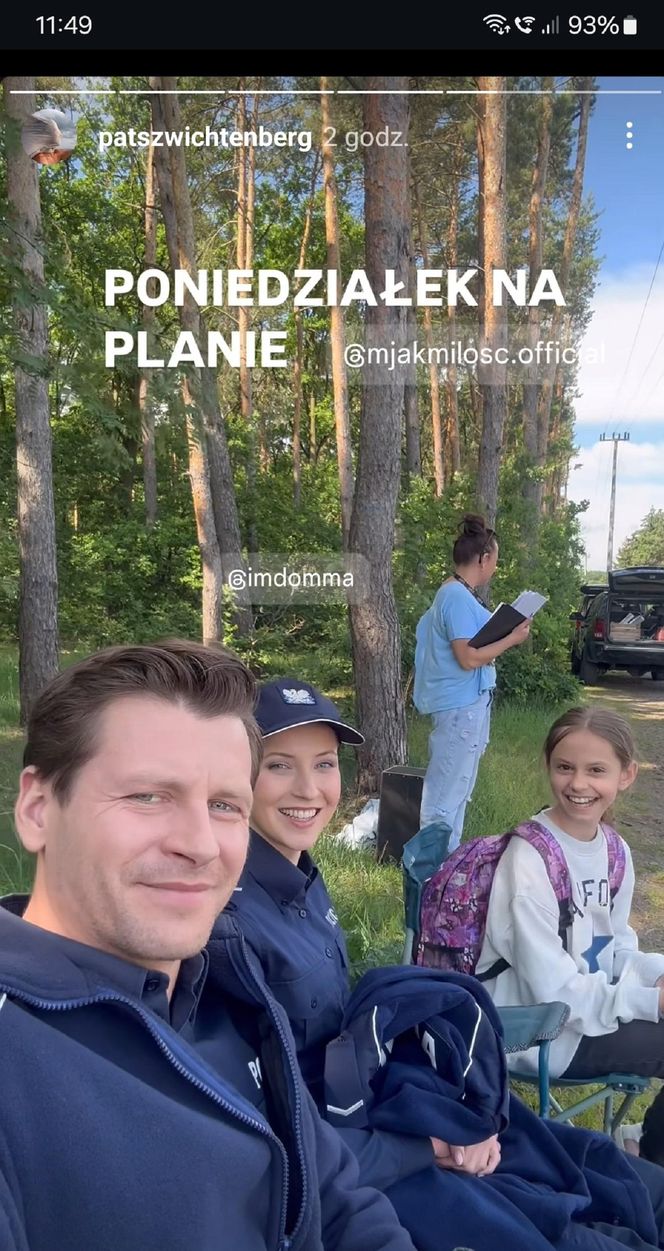 	M jak miłość nowy sezon. Adam Karski (Patryk Szwichtenberg), Natalka (Dominika Suchecka), Hania (Wiktoria Basik) na planie