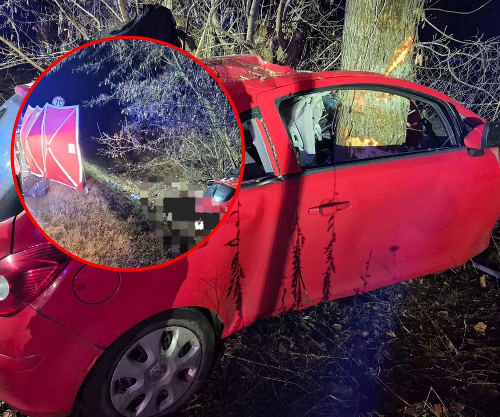 Huknął oplem w drzewo, pień przepołowił auto. Tragedia w Nowym Dworze Mazowieckim