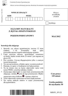 Matura 2012 hiszpański podstawowy 