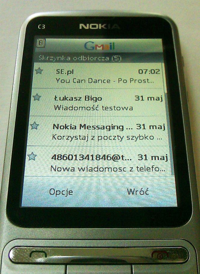 Nokia C3-01 konto pocztowe