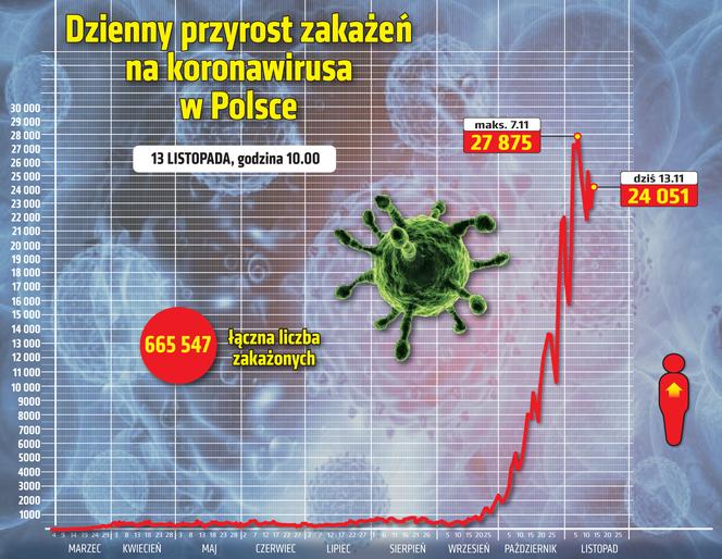 wirus Polska przyrost dzienny 13 11 2020