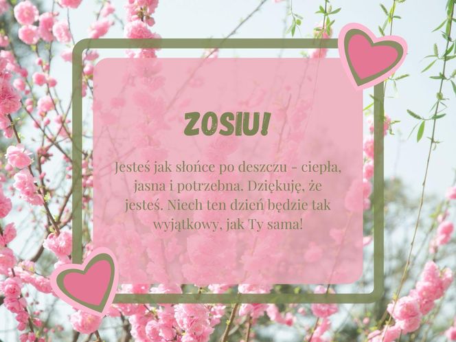 Kartka z życzeniami na imieniny Zosi