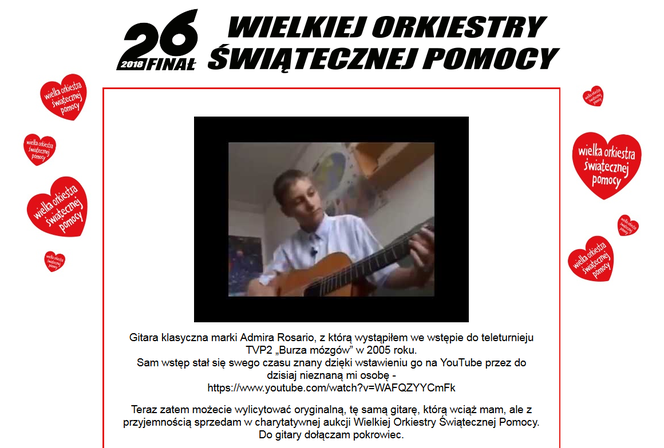 Sebastian Płachecki wystawił gitarę na aukcji WOŚP