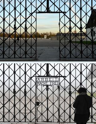 napis Arbeit macht frei skradziony w Dachau