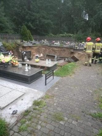 Pod cmentarzem zapadła się ziemia. Groby runęły do potężnego leju! Sceny grozy w Trzebini 