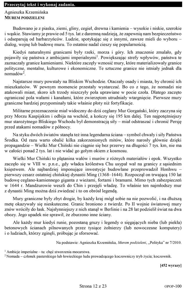 str.12 Próbny egzamin ósmoklasisty 2020. Arkusz z języka polskiego