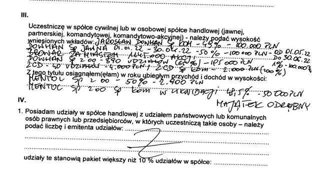Fragment oświadczenia majątkowego