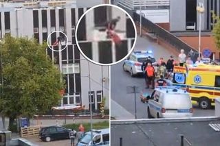 Chodził po dachu szpitala i spadł. Strażacy nie mogli rozłożyć skokochronu